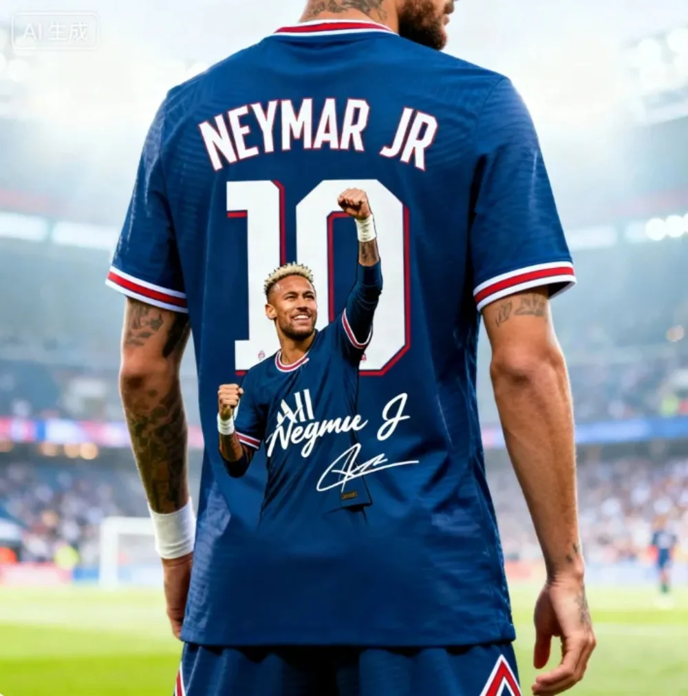 Das Kinder-Fußball-Sport-T-Shirt mit Neymar 3D-Print-Design ist locker und bequem, geeignet für den täglichen Gebrauch. – Detail 3
