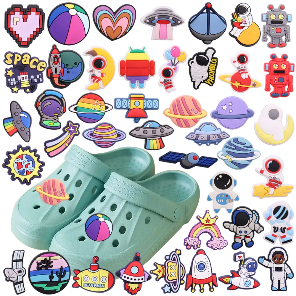 Single Sale 1pcs PVC Shoe Charms Astronaut Robot Planet UFO Ball Garden Shoes Button Decoration Hole Slipper Ornament for Bands