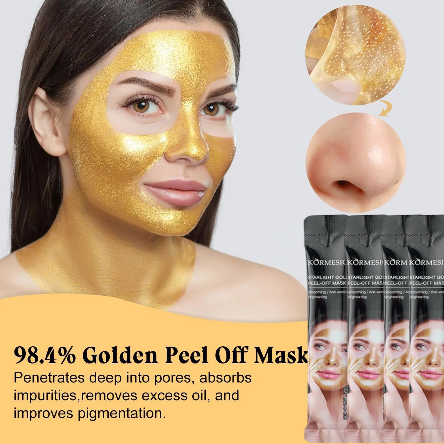 Mascarilla facial exfoliante dorada, eliminación de espinillas, limpieza profunda, antiarrugas, reduce las líneas finas, mejora la embotamiento y ilumina el cuidado de la piel