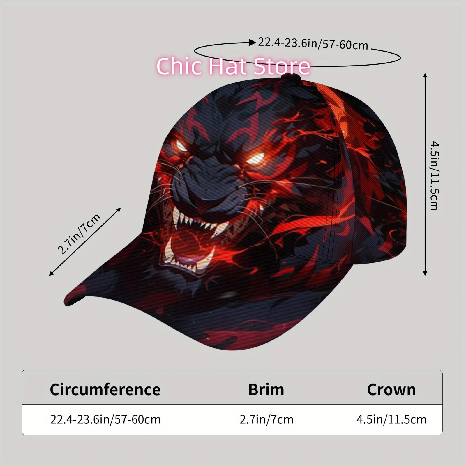 Fashionable and Lightweight Sun Hat, Cool Hip-hop Baseball Cap, Suitable for Beach,Dark and fierce black panther pattern