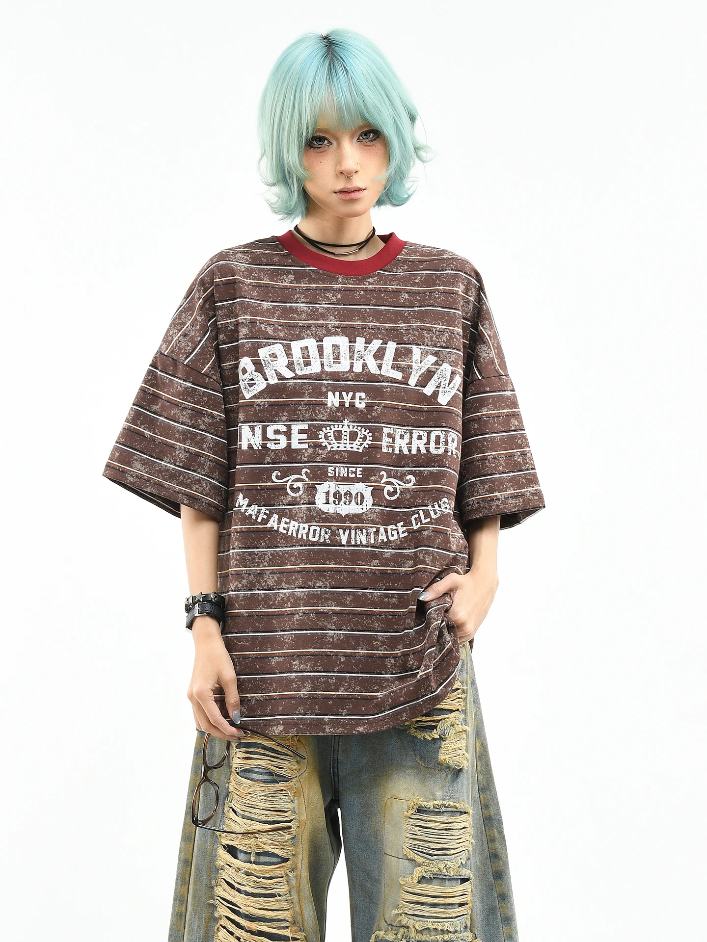 OV Original American Retro Striped Color Block Short Sleeve T-Shirt Unisex Loose Dyeing Vintage Style Summer Top for Men And ...