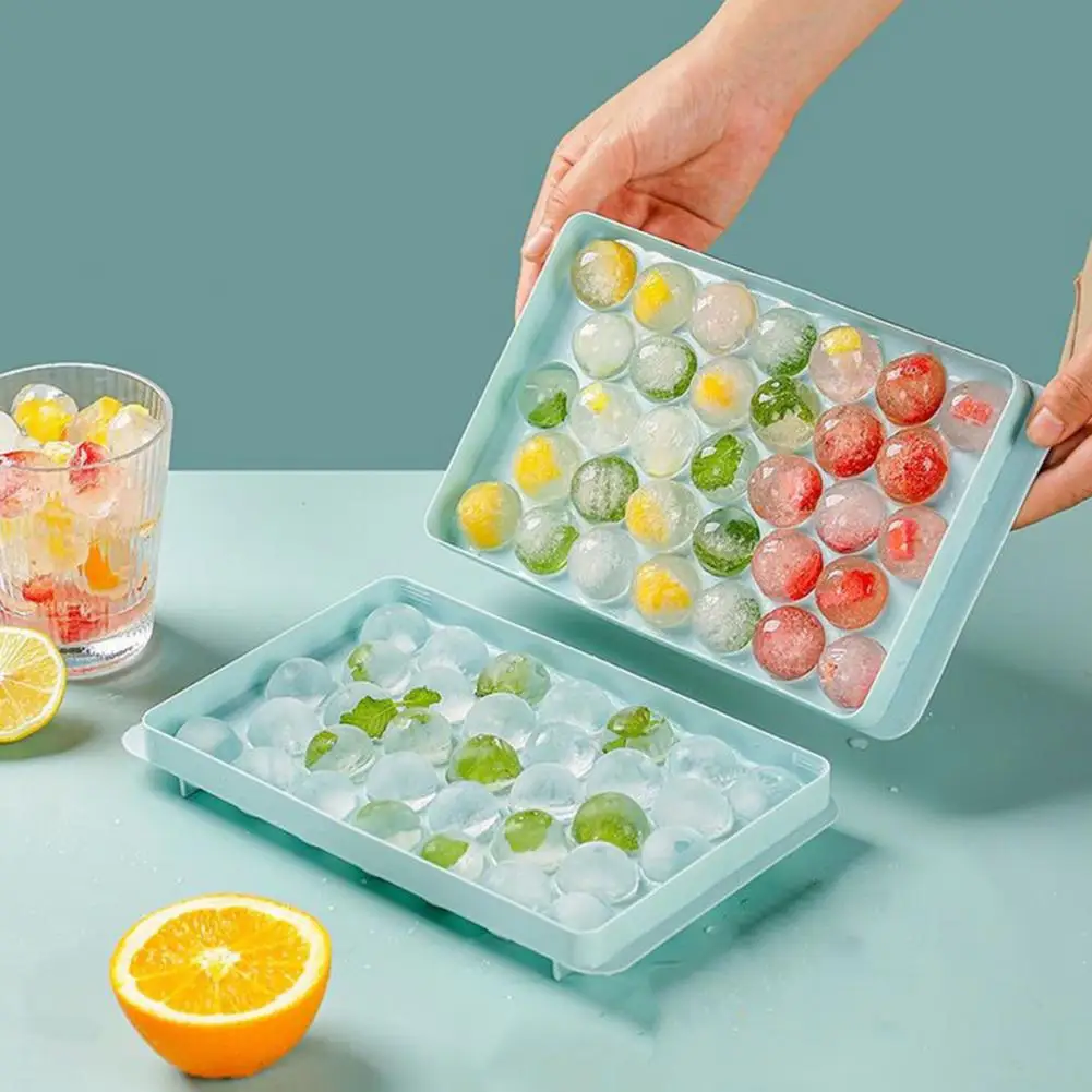 Ice Ball Maker Drainage Hole 33 Grid Ice Ball Mold 3 Layers Buckle Easy to Demold Ice Tray with Lid Ice Cube Tray Kitchen Tools