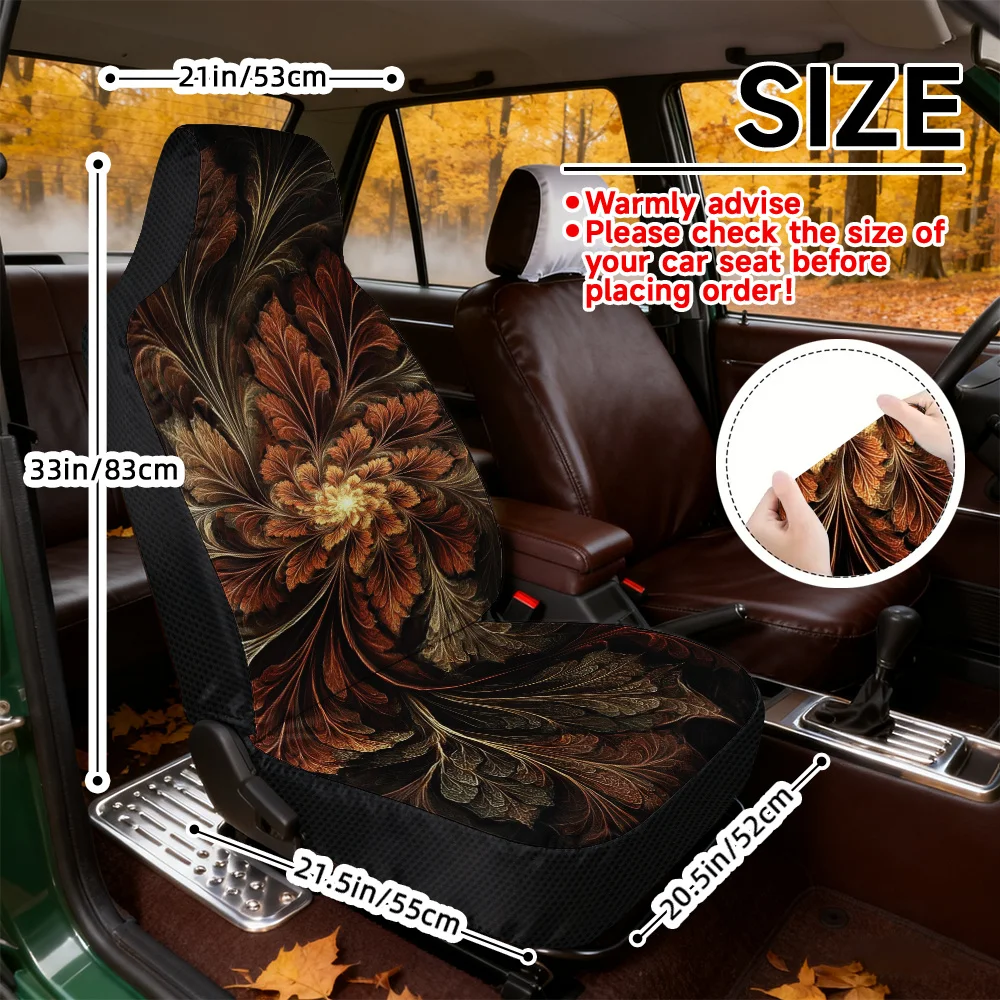 2D Flat Printing, 2pcs, Decorative Fiery Fractal Bloom Pattern Car Seat Covers, Washable And Foldable, Adds Attractive Visual A