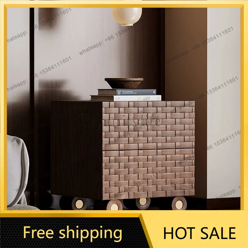 YJ Mid‑Century Designer‑Style Walnut‑Tone Solid Wood Nightstand Creative Storage Bedside Cabinet For Modern Home Bedroom