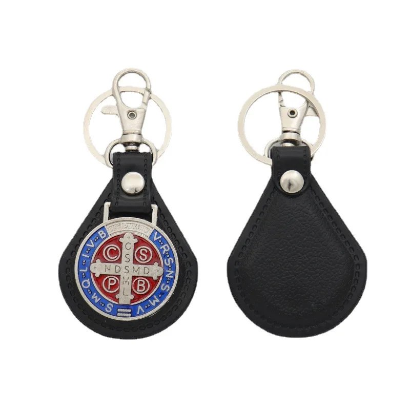 

Colorful Saint Benedict Keychain Exorcism Tag Religious Pendant Cross Keychain Ring Religious Jewelry Accessories Car Keychain