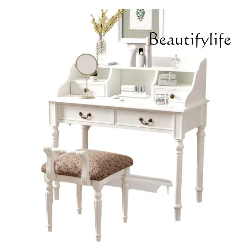 

Dresser American solid wood bedroom modern simple European white cream style dressing table with storage rack integrated table