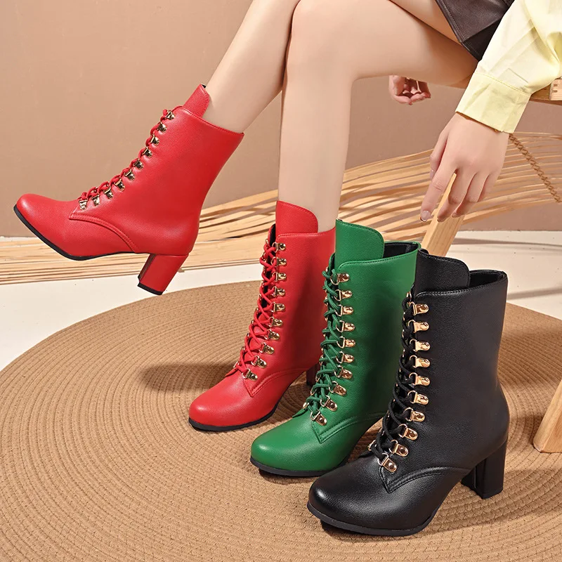 2024 Spring and Autumn Women Trend Designer Comfortable Platform Boots Women High Heels Lace Up Ankle Boots Shoes for Women