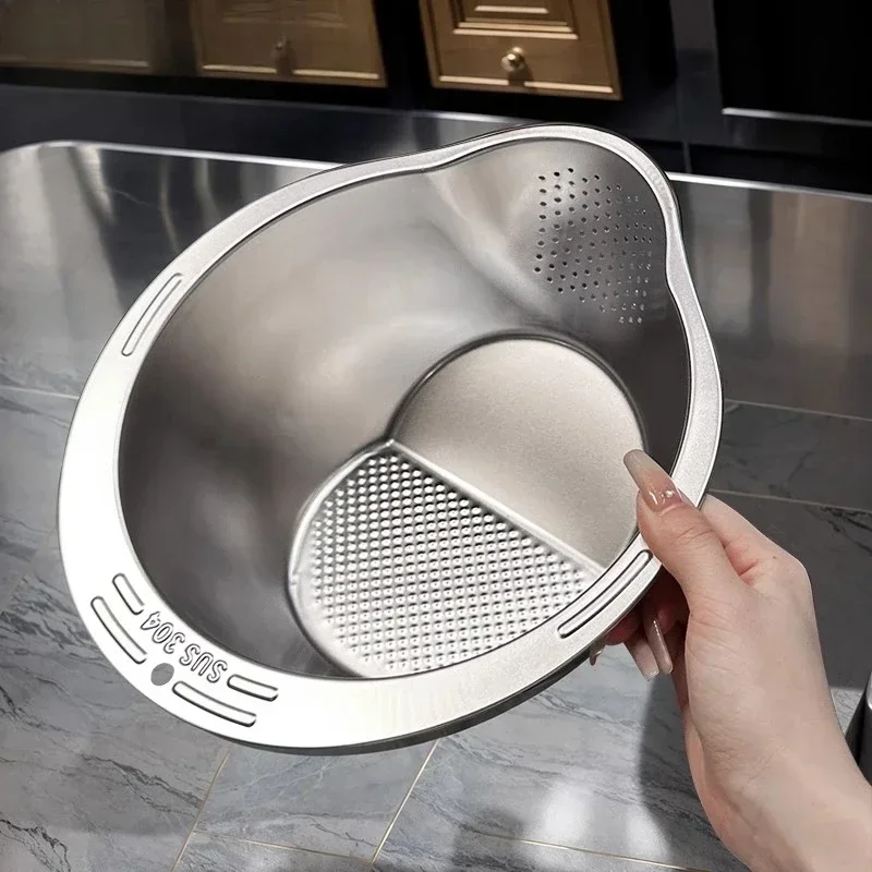 Rice Washer Strainer Bowl 4-in-1 Washing Bowl for Quinoa Stainless Steel Rinser With Side Drainers Small Colander for Cleaning