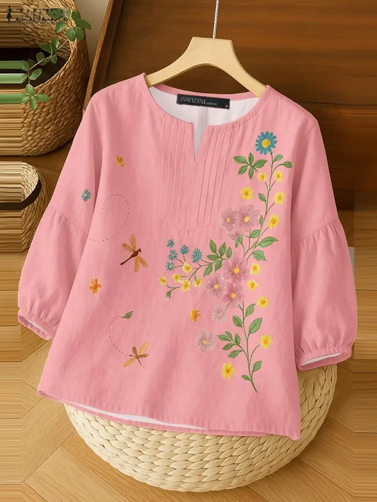 

ZANZEA Autumn Floral Printed Blouse Women Tops Trend 2025 Casual O Neck Long Sleeve Work Blusas Female Shirt Mujer Oversize 2025