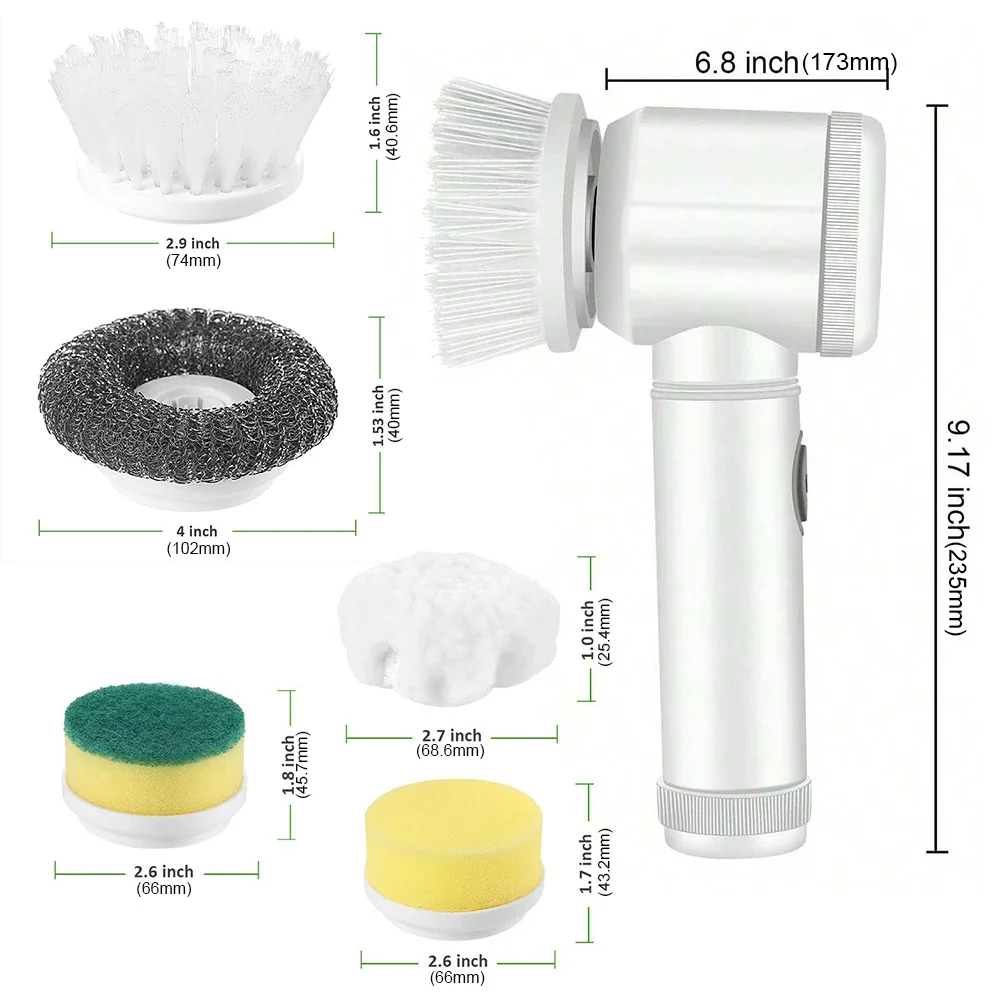 Electric Spin Scrubber With 5 Replaceable Brush Head Rechargeable Wireless Cleaning Brush Handheld Electric Cleaning Scrubber