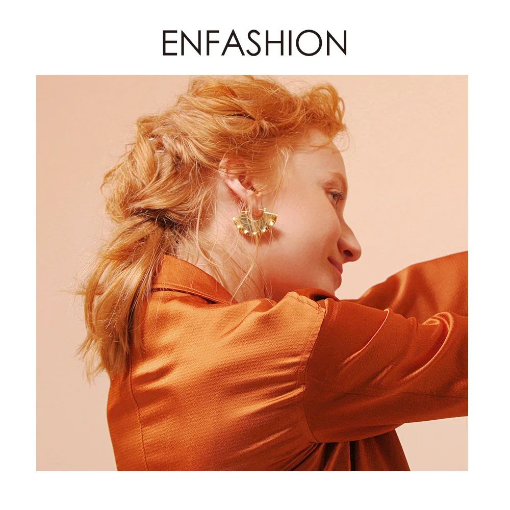 ENFASHION Fan Geometric Drop Earrings For Women Gold Color Curve Big Dangle Earings Fashion Jewelry Pendientes Abanico EC191037