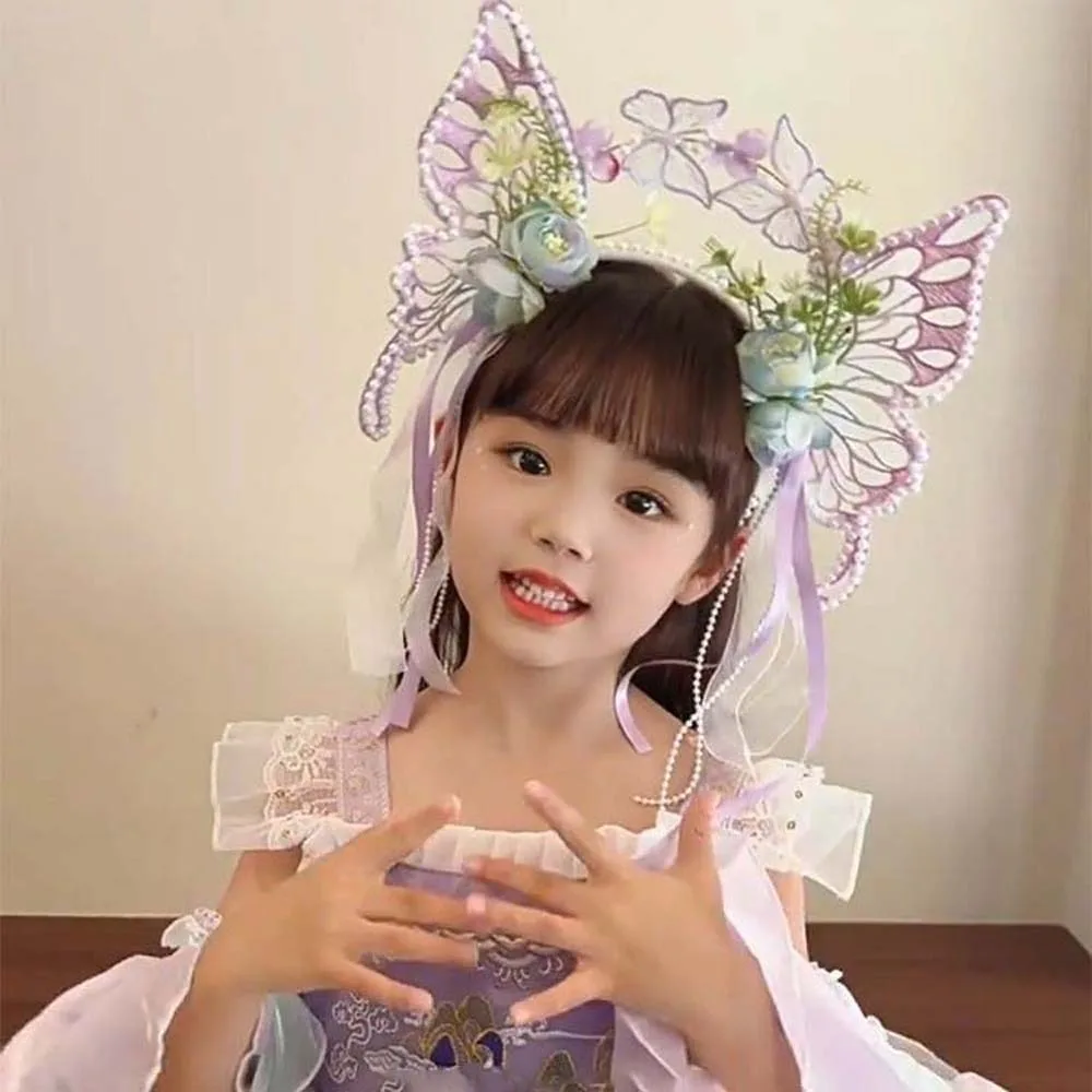 

Sweet Butterfly Fairy Hair Hoop Mesh Kawaii Elf Ear Headband Embroidery Hair Accessories Flower Headband Festival Performance
