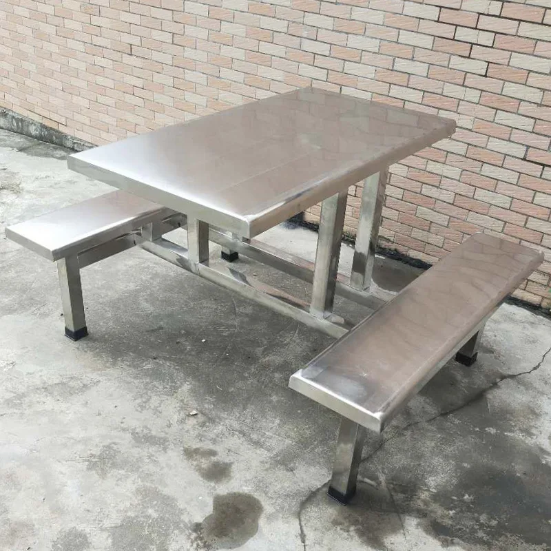 Stainless Steel Dining Table and Chair Combination, Conjoined Table, School Student Staff, Factory, 4 pe