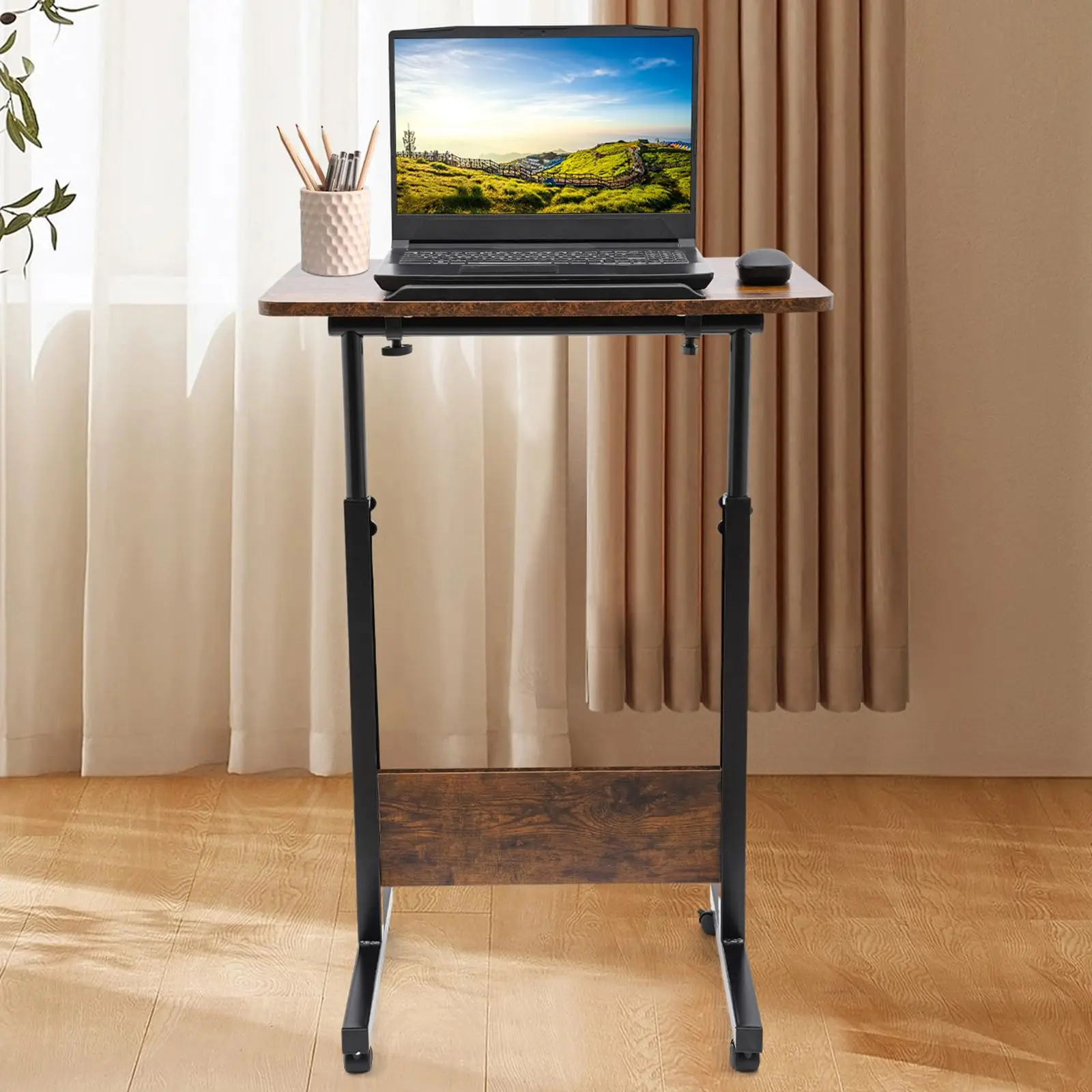Небольшой стоячий стол с колесиками, регулируемая высота, вращающийся стол для ноутбука, портативный мобильный стол для книг, рабочий стол