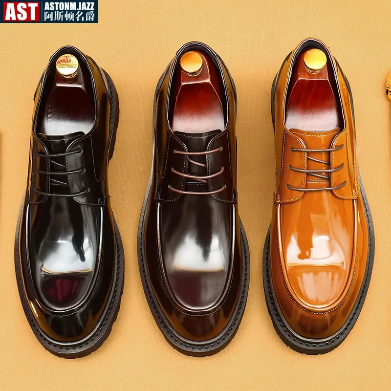 Genuine Leather Mens Formal Shoes Handmade Classic Whole Cut Oxfords Business Lace-up Plain Toe Wedding Dress Shoes for Men