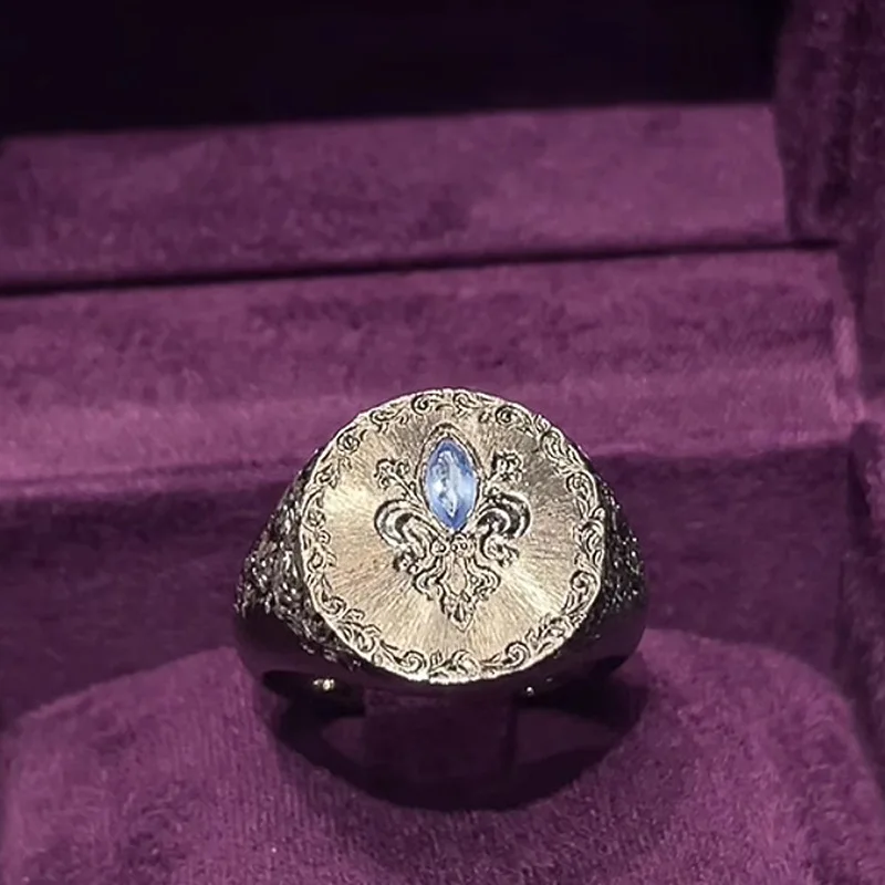 Exquisite Palace Style Orchid Tail Flower rings for women silver 925 Round Micro inlaid Blue Diamond Ring Wedding Jewelry Gift
