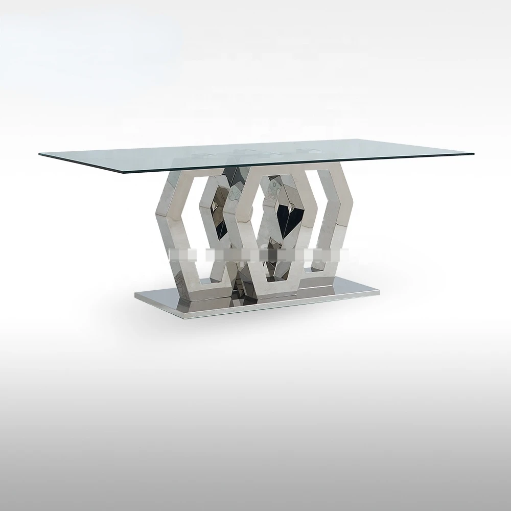 Glass Top Dining Table Chrome Leg Luxury Stainless Steel Kitchen Dining Table