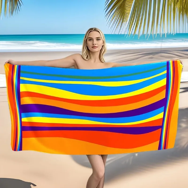 1Pc Colorful Wave Pattern Double Size Beach Towel Beach Vacation Outdoor Leisure Material Skin Friendly Water Absorbing_voghion.com