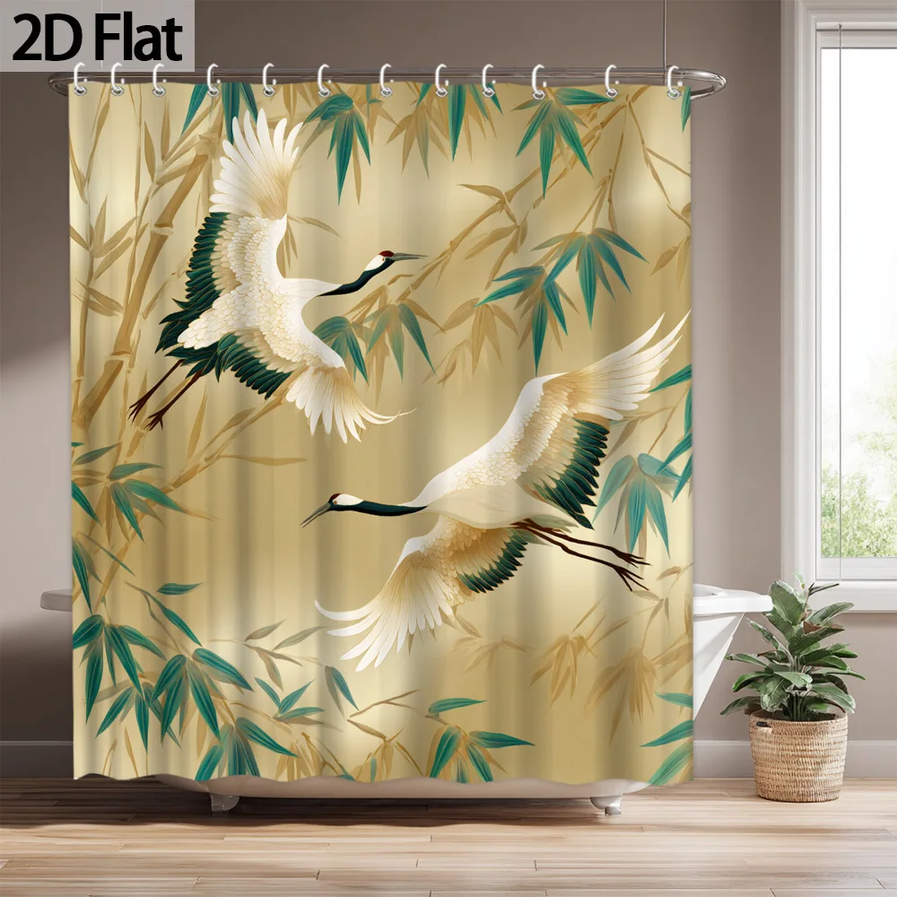 

Exotic Tropical Bird Shower Curtain Bamboo Leaf Nature Print Waterproof Modern Bathroom Decor Curtains
