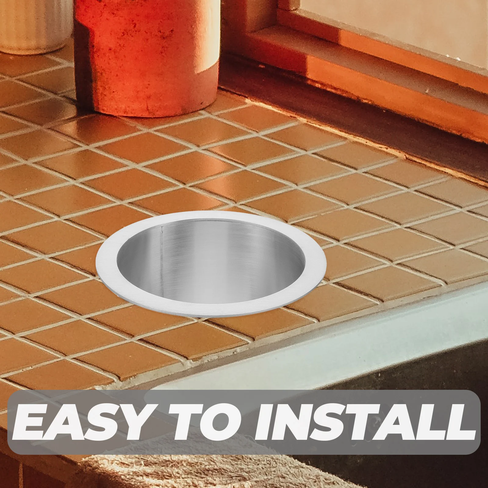 الفولاذ المقاوم للصدأ القمامة شلال جروميت قطرة في كونترتوب المدمج في النفايات جولة المطبخ الحلقات إزالة سلسة #6