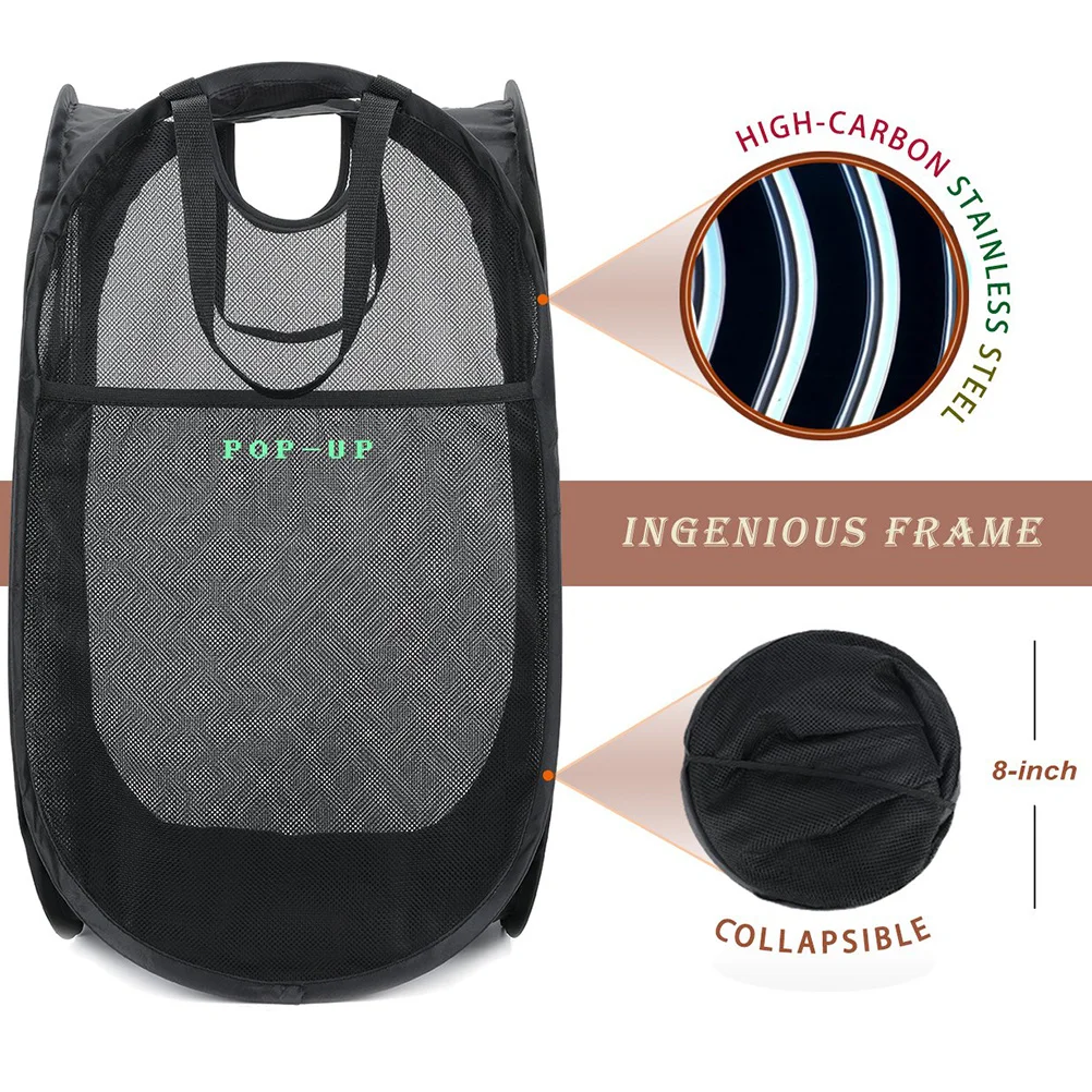 

Folding Laundry Basket Black Eco-Friendly Handle Design Large Capacity Dirty Clothes Storage Organizer