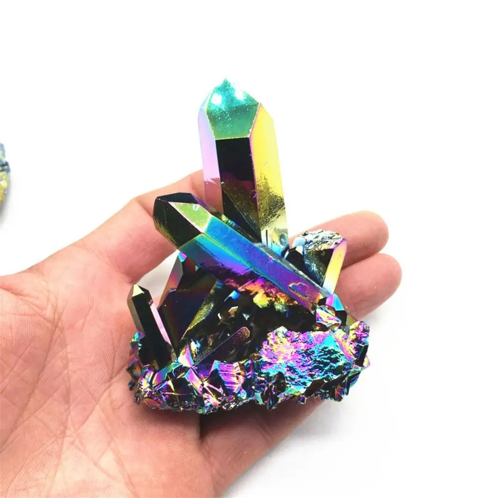 Home Decoration Healing Crystals Rainbow Titanium Quartz Specimen Mineral Reiki Stone Crystal Cluster Stone Ornaments