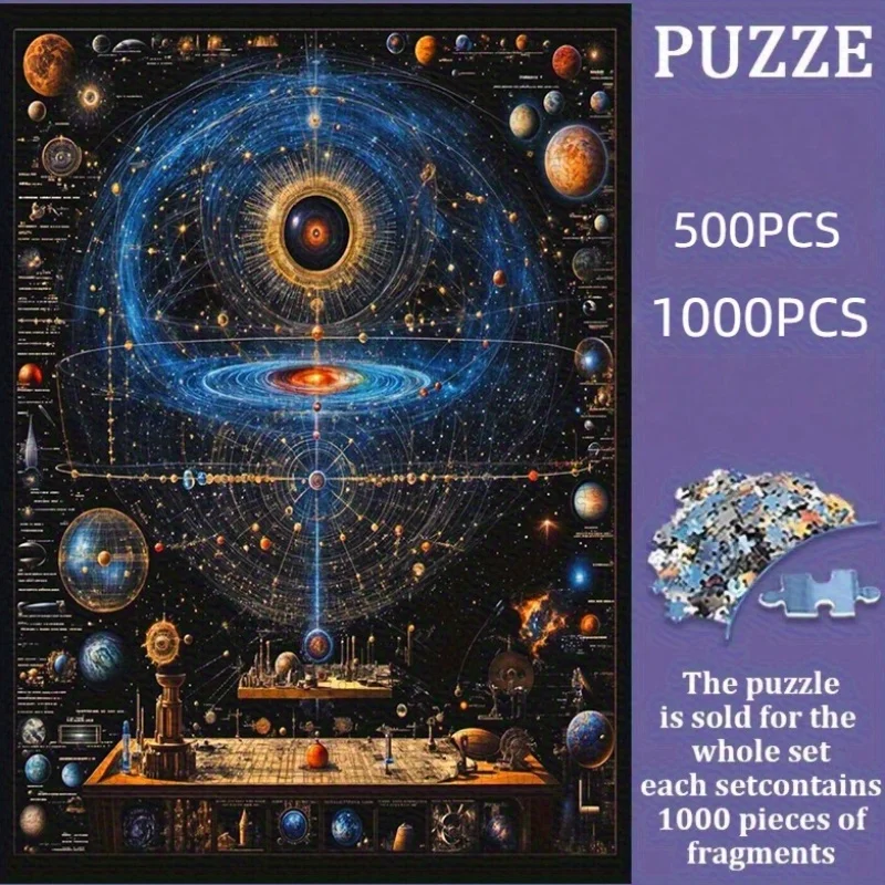 Rompecabezas cósmico de 1000 piezas para galaxia: escena espacial vibrante con planetas y estrellas, juego de 500 piezas o 1000 piezas, ideal para adultos y astronautas
