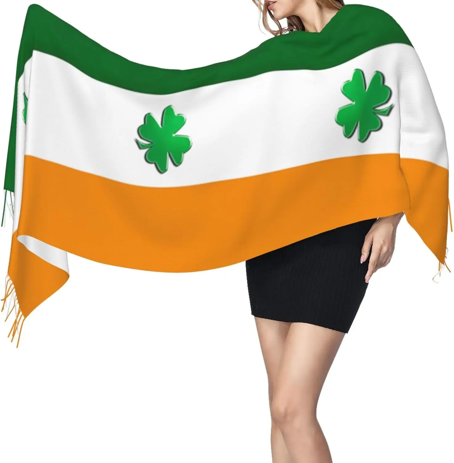 

Irish Flag Print Fringed Scarf Lightweight Women'S Fashion Scarf Soft Wrap Shawl Tassel Scarf Gift