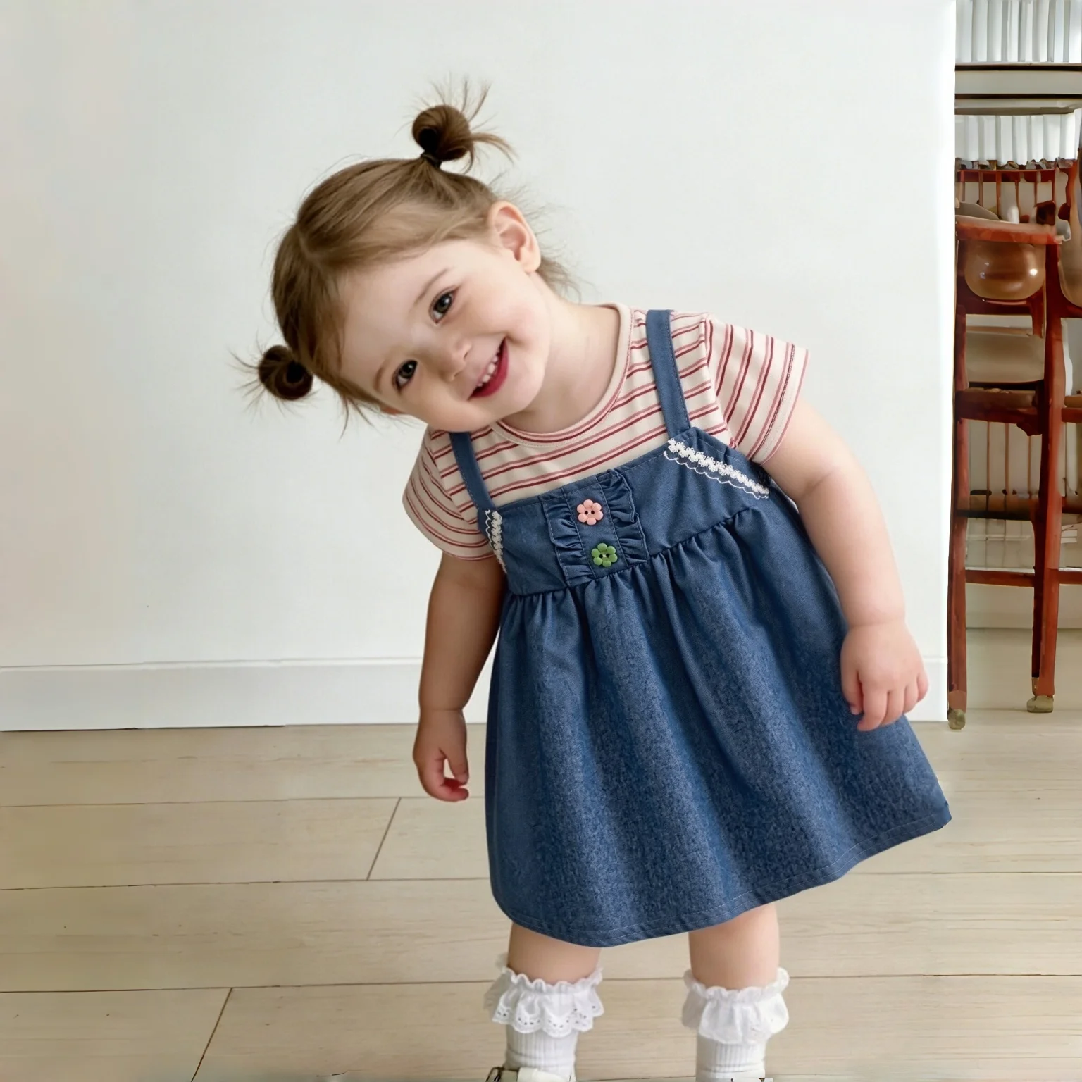 

Платье для маленьких девочек, новое летнее милое повседневное джинсовое платье в полоску, удобное повседневное платье, детская одежда для детей от 6 месяцев до 2 лет