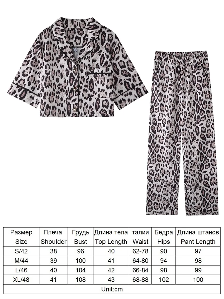 TAOVK Women’s Pants Suits Sexy Leopard V-neck Short Sleeve Mini Tops Shirts +Wide Leg Trousers 2 Pieces Sets Outwears