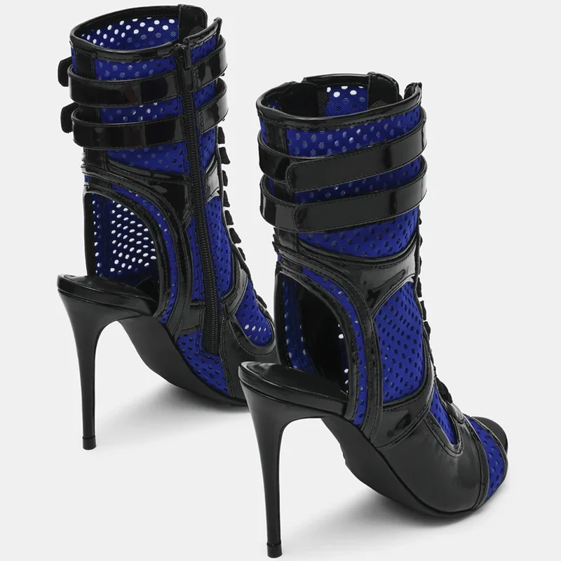 Net Slingback Patchwork Hollow Out Boots Sexy Round Toe Think Heels Leather Custzomized New Arrivals Fashion Women Modern Boots