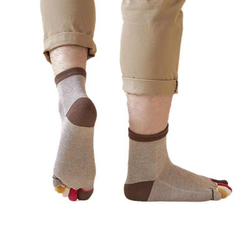 5 пар весенне-осенних носков среднего размера с пятью пальцами, мужские однотонные хлопковые носки с носком, спортивные хлопковые носки с подкладкой