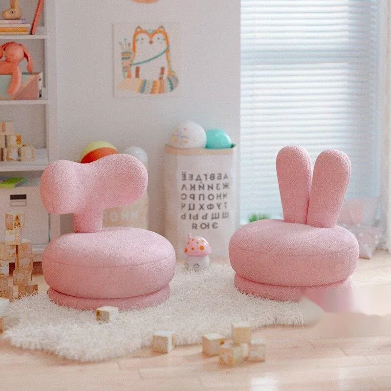  Sale! Children's Sofa Stool Baby Reading Chair Home Living Room Rotatable Back Lamb Velvet Solid Wood Low Seat