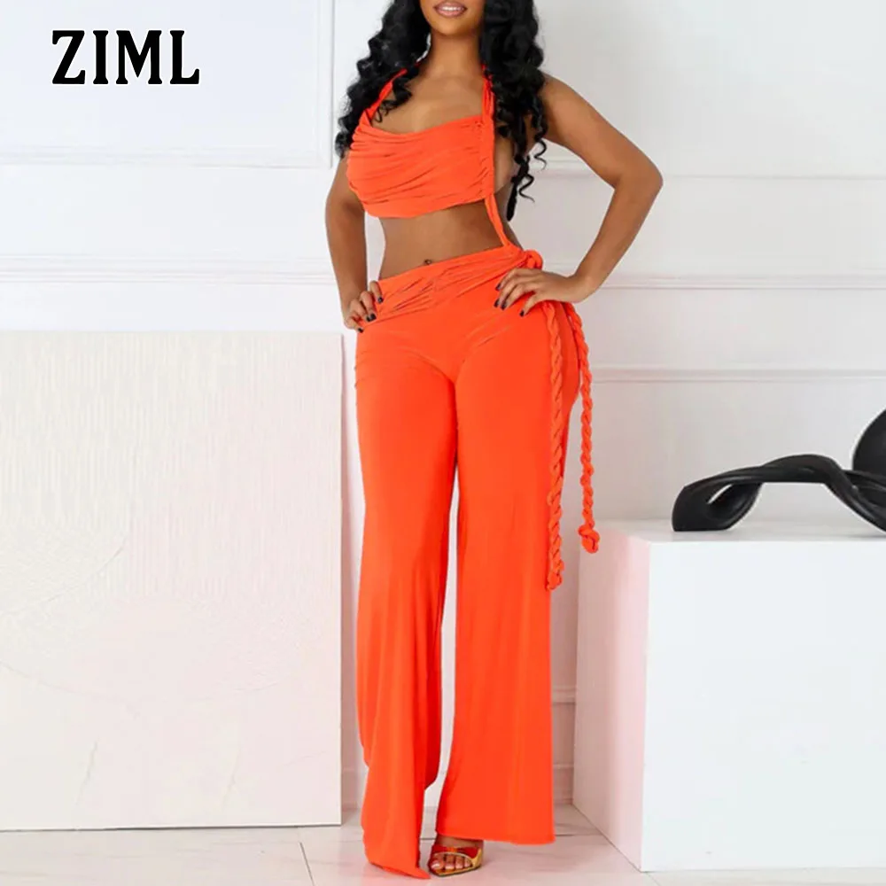

ZIML Solid Sexy Temperament Backless Jumpsuits for Women Halter Sleeveless High Waist Fold Loose Elegant Rompers Female Fashion