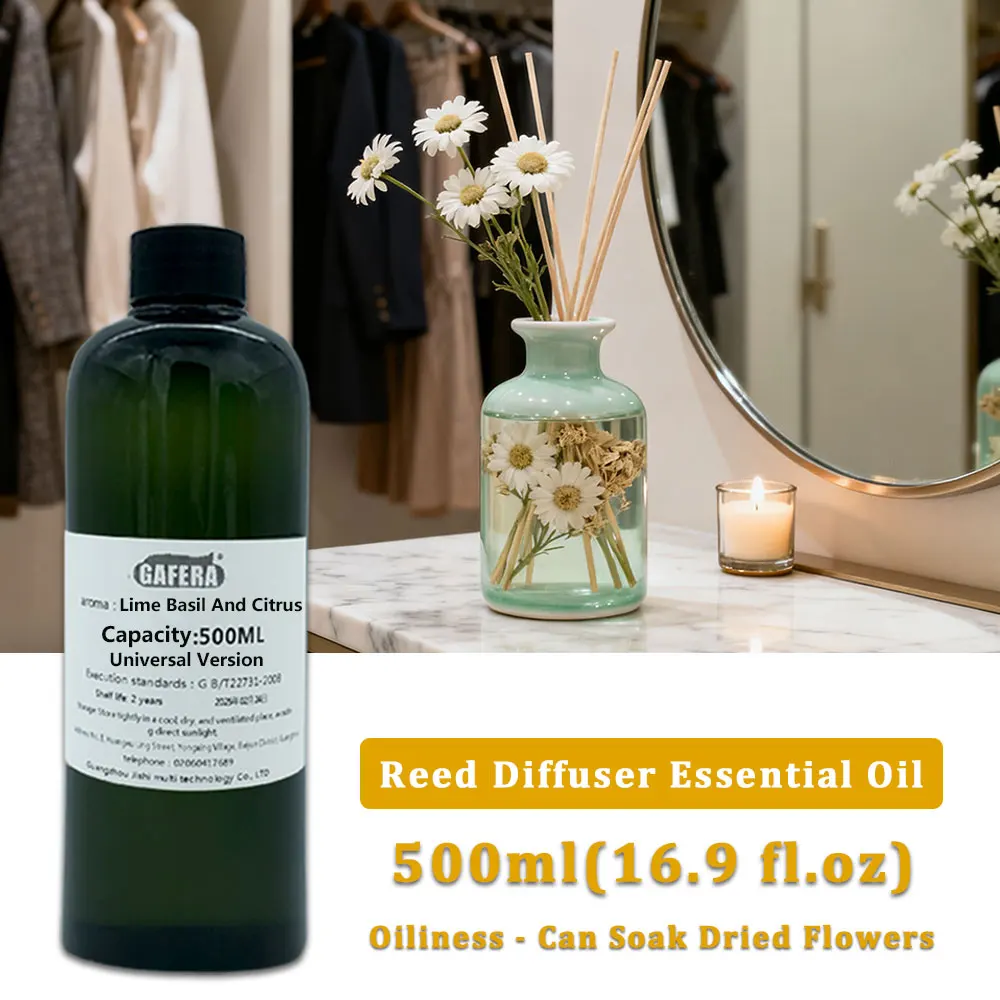 GAFERA 500ml(16.9 fl.oz) Lime Basil Citrus Essential Oil For Vine Diffuser, Flameless Aromatherapy, Diffuser Replenish Aroma Oil