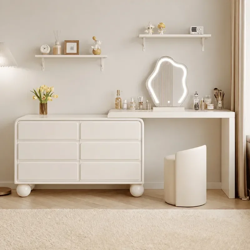 All Solid Wood Dresser Bedroom Simple Modern Multi Functional Chest Rotating Integrated Makeup Table Vanity Desk Storage