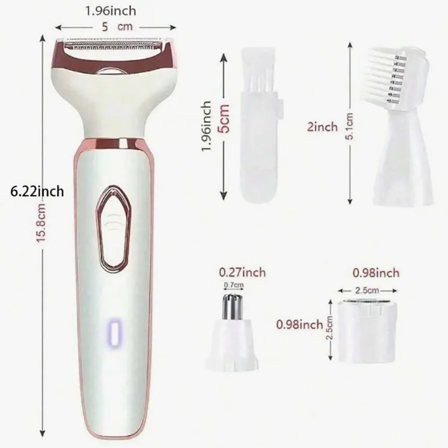 Ladies' electric shaver, 4-in-1 rechargeable beauty set, ladies' facial, nose, leg and underarm shavers, painless dry and wet sh image 2