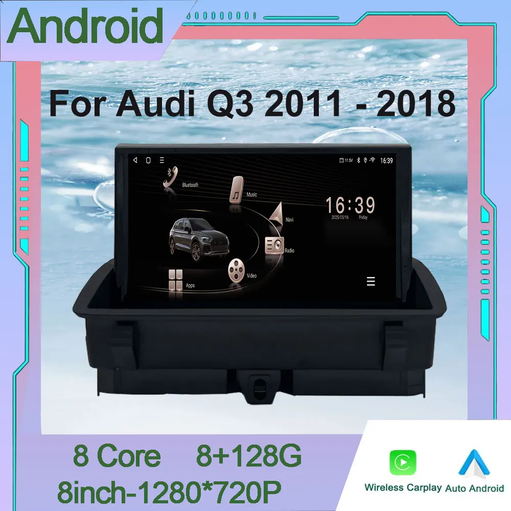 لاسلكي CarPlay أندرويد 14 لأودي Q3 2011 - 2018 سيارة الوسائط المتعددة راديو الملاحة نظام تحديد المواقع واي فاي السلكية السيارات DSP 8 بوصة تعمل باللمس #1