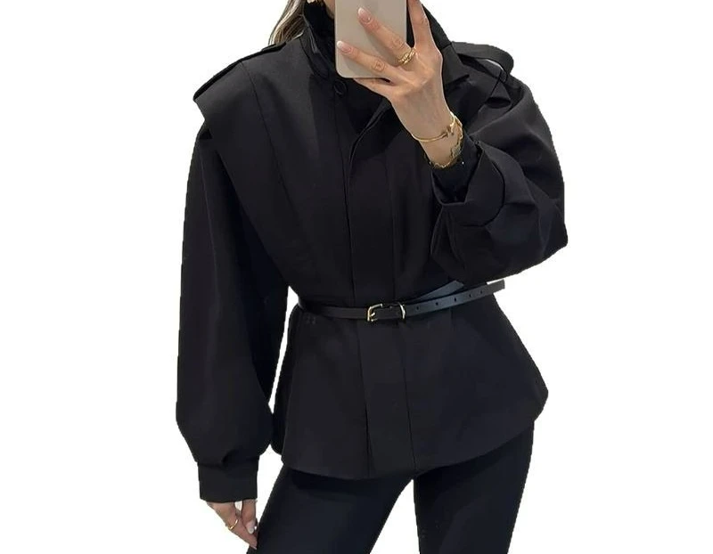 Women's Clothing 2025 Autumn New Collection Stand Up Collar Design Slim Fit and Irregular Short Windbreaker Jacket