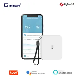 GIRIER Tuya Smart ZigBee Temperature Humidity Sensor Indoor Thermometer Wireless Hygrometer Support Alexa Hey Google ZigBee2MQTT