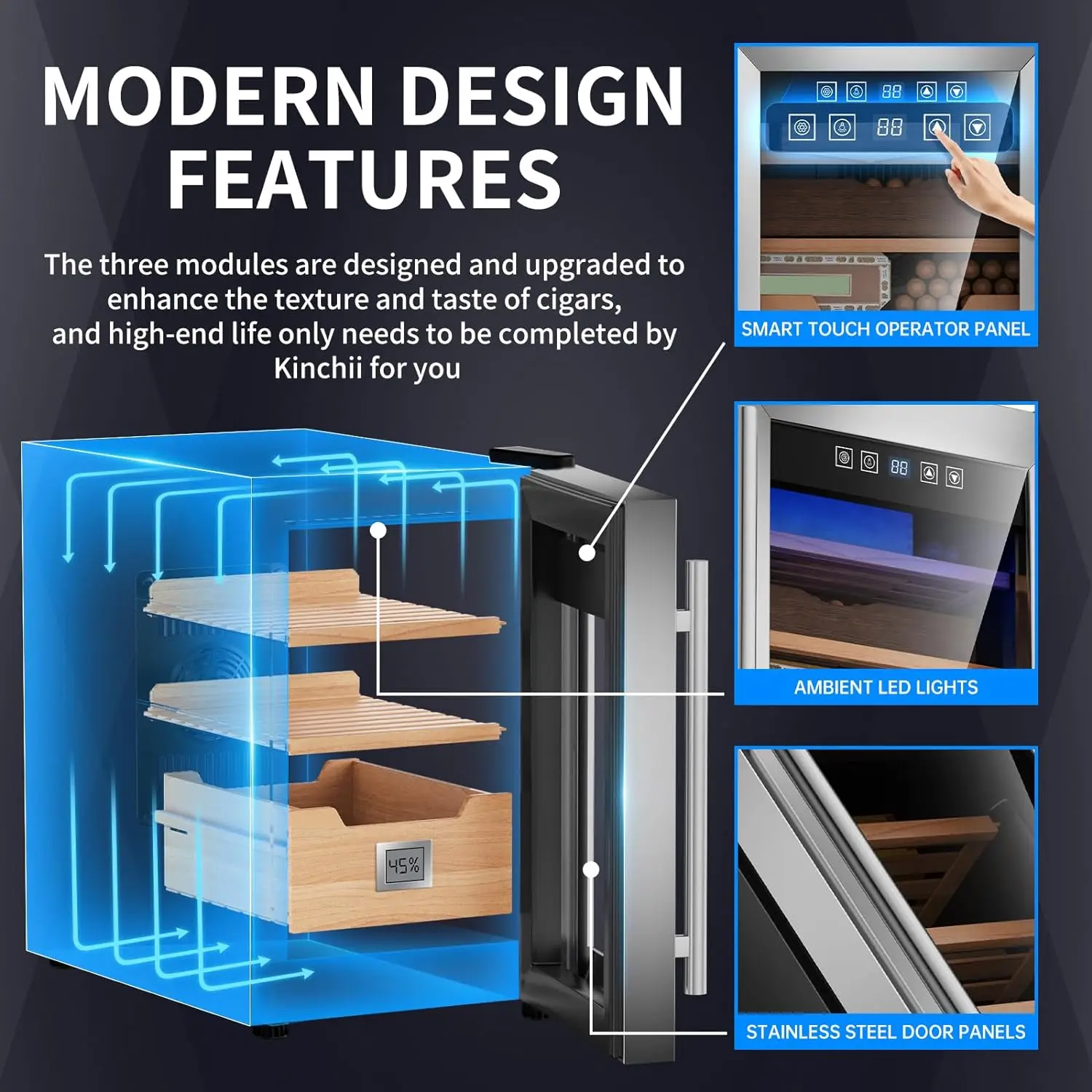 KingChii 25L  Cigar Humidors Temperature Control System, Cooling & Heating Humidor Cabinet with Spanish Cedar