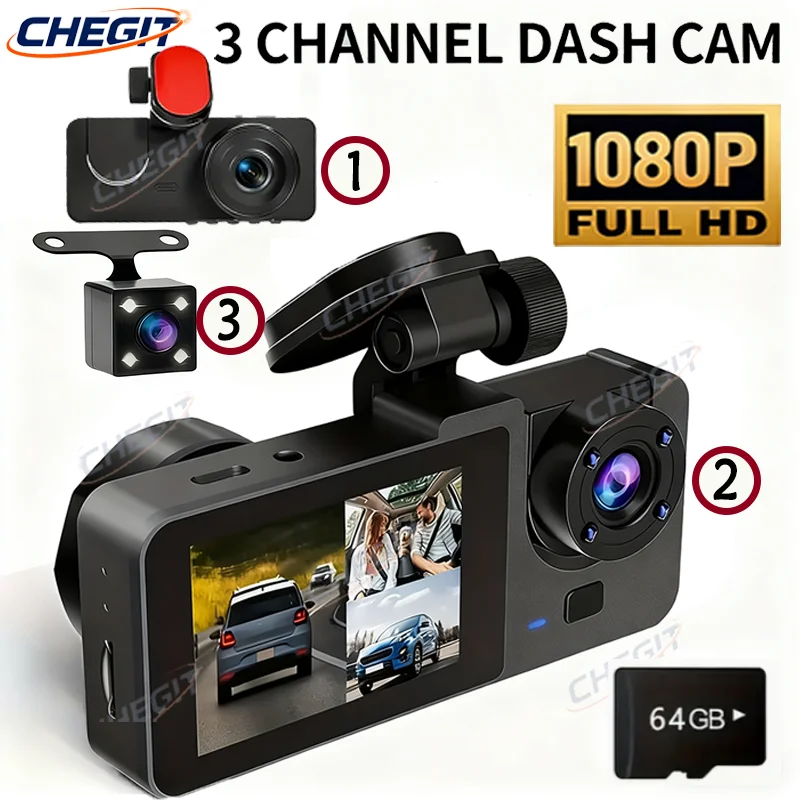 داش كام كاميرا سيارة HD 1080P الأمامي والخلفي داشكام اللمس للرؤية الليلية مسجل فيديو مركبة سيارة DVR الصندوق الأسود سائق مسجل