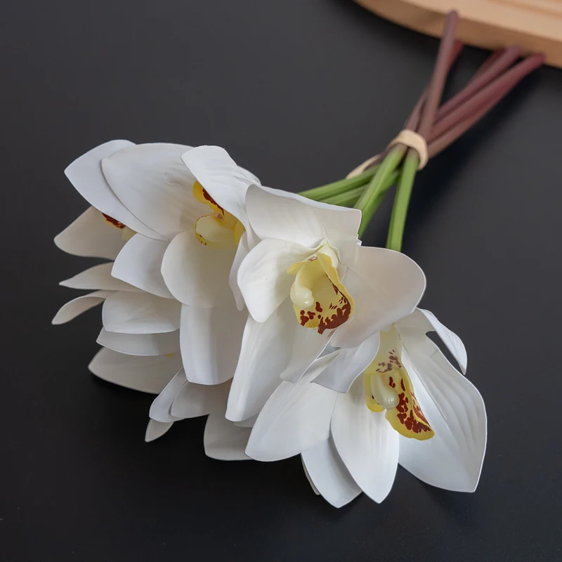 1 باقة مقلدة مكونة من 6 زهور الأوركيد لتزيين الزفاف، وترتيب الزهور، وديكور المكتب، وديكور المنزل #2