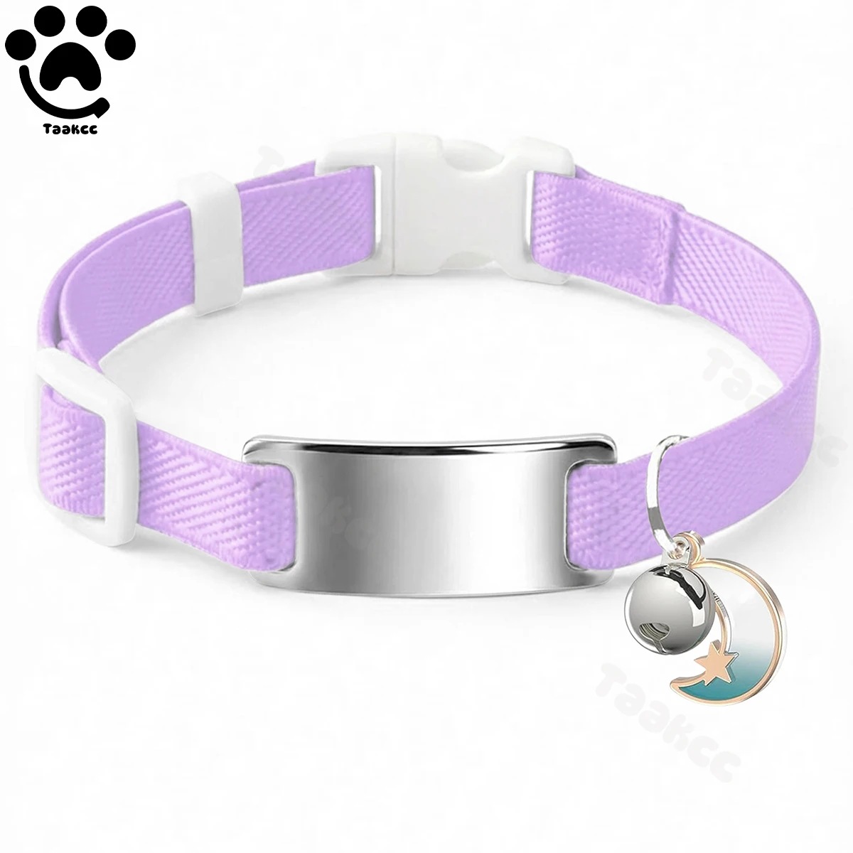 Personalisiertes Modisches Elastisches Katzenhalsband mit Kostenloser Gravur, Welpen- und Kätzchen-Anti-Verlust-Haustier-ID-Namensschild-Halskette mit Glocke & Mond-Ornament