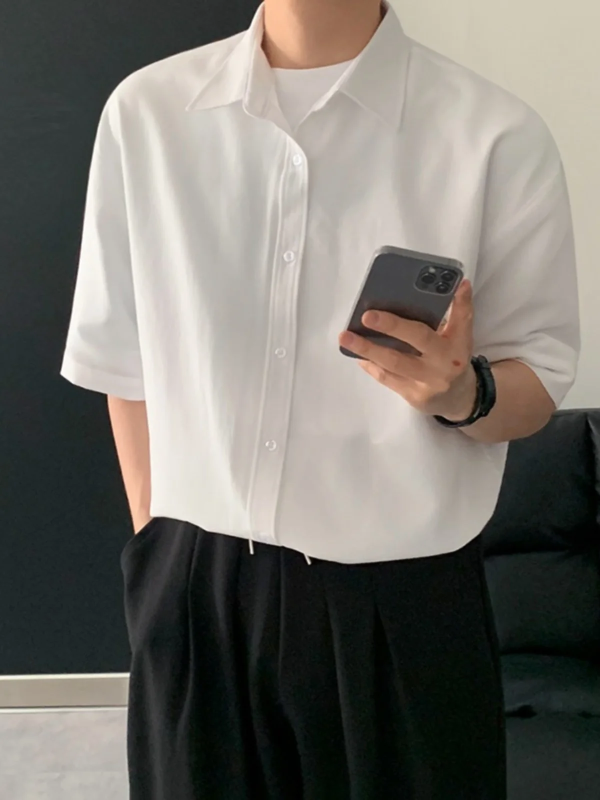 

Мужская летняя свободная футболка Briti Casual в корейском стиле с модным воротником