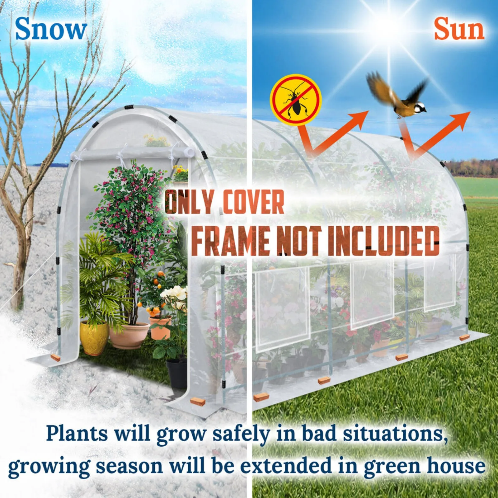 Greenhouse Replacement Cover Larger Walk in Outdoor Plant Garden Comes in 3 Pcs United States