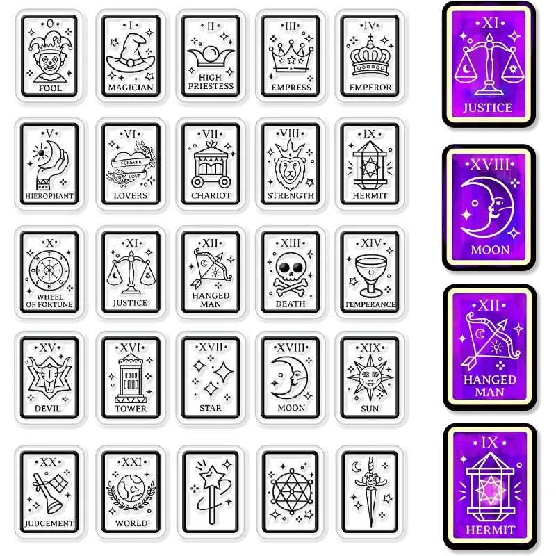 1Sheet Tarot Cards Silicone Clear Stamps for Scrapbooking Journaling Making Mystic Moon Mystery Greeting Words DIY Fantasy Magic