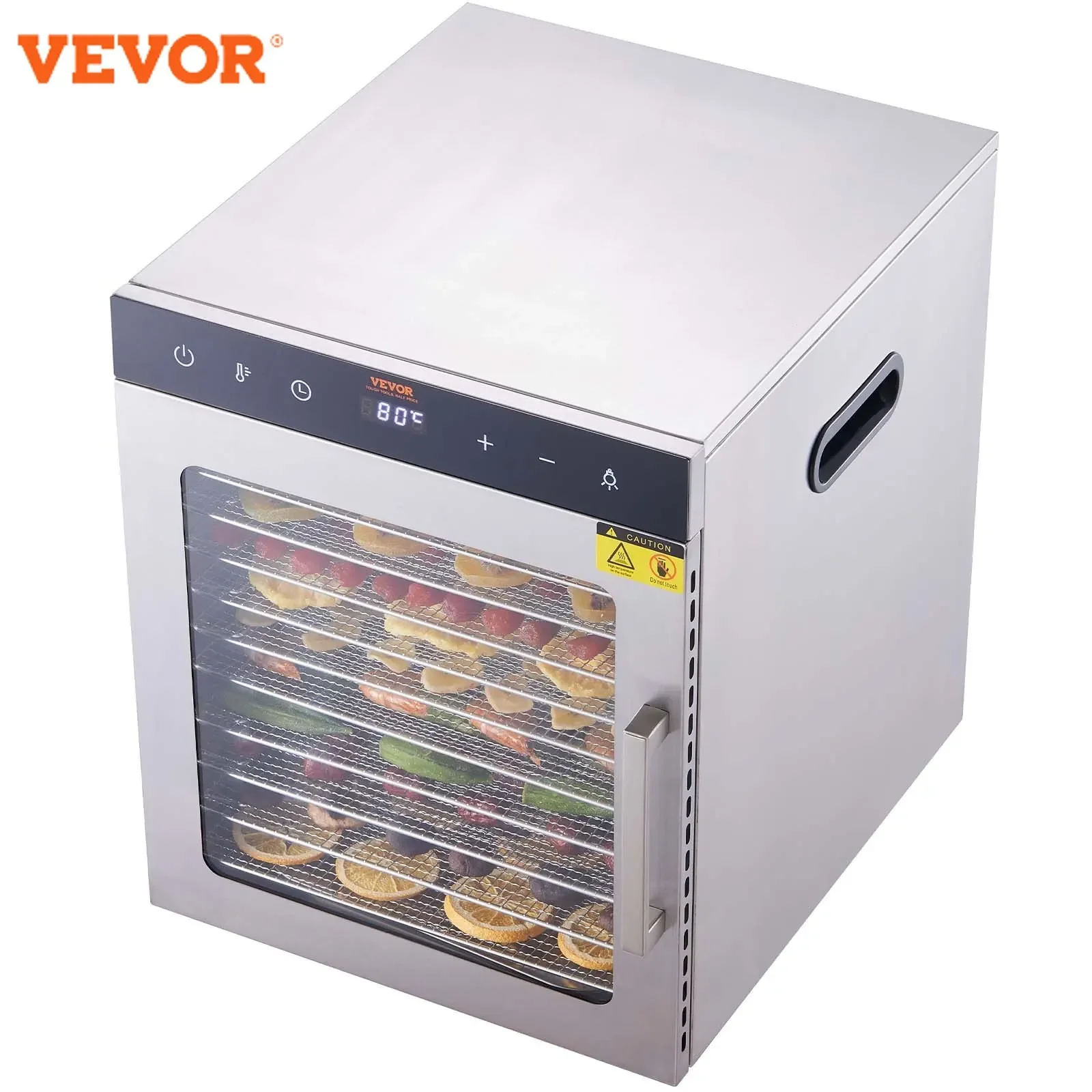 VEVOR 10 Trays Food Dehydrator Stainless Steel Machine 800W/1000W Household Vegetables Fruit Dryer with Digital Timer for Home