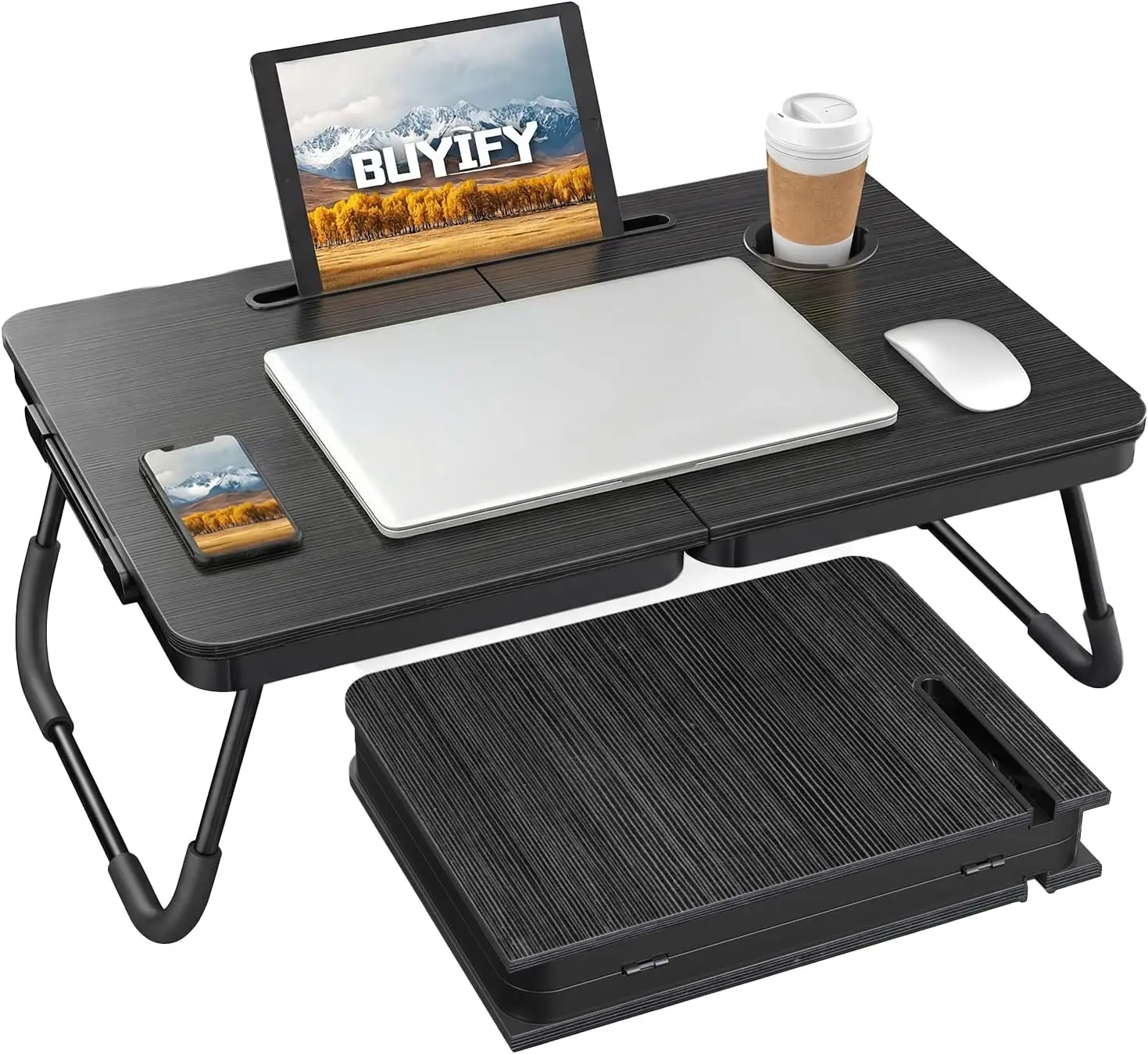 

Foldable Laptop Bed Desk for Couch, Sofa - Large Lap Tray with Cup Holder & Tablet Slot, Portable Notebook Stand for Eating, Writing, Studying, WFH