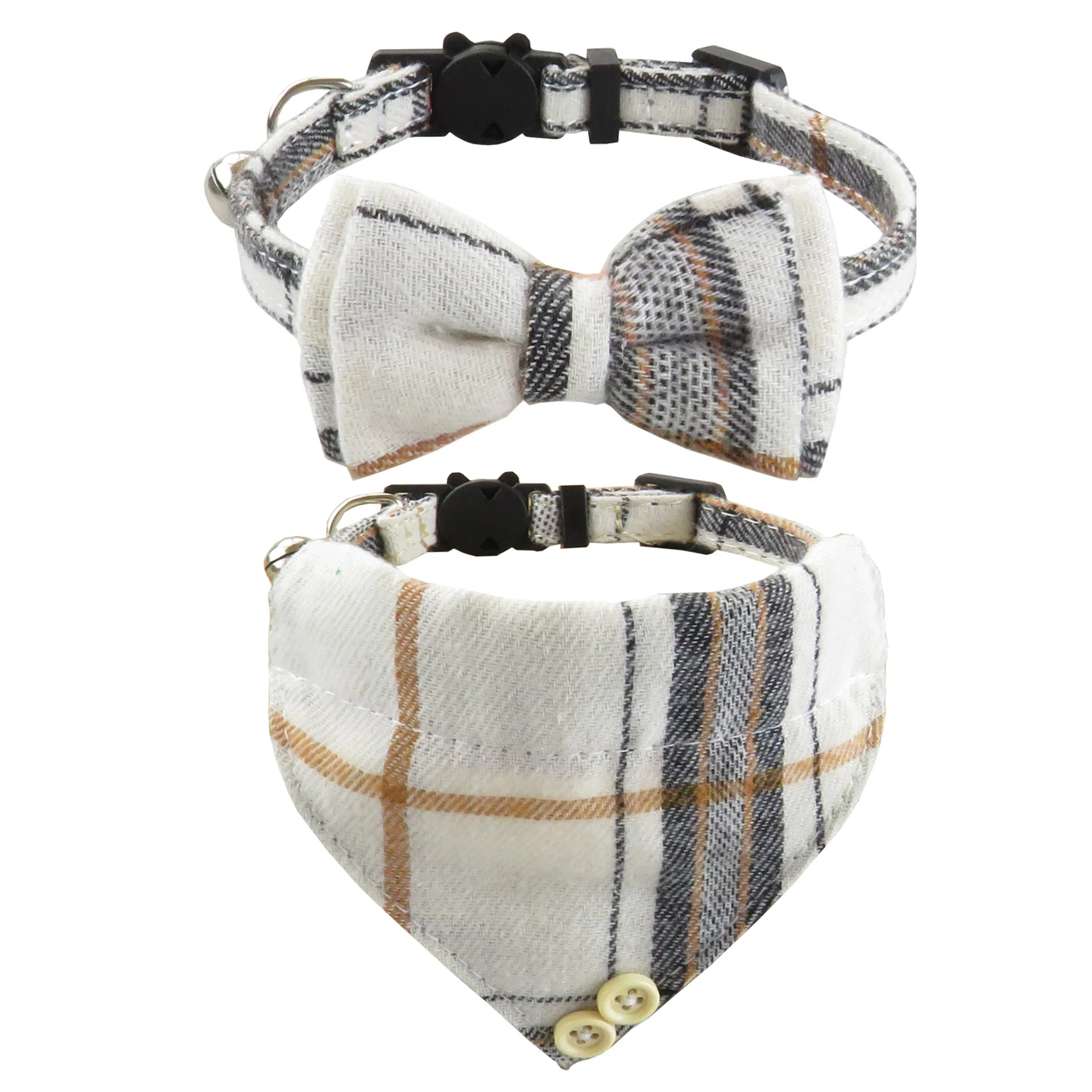 Bow Tie Cat Collar Bandana Breakaway Pet Collar Bandana with Classic Plaid Adjustable Cat Collar with Scarf and Bowtie Necklace